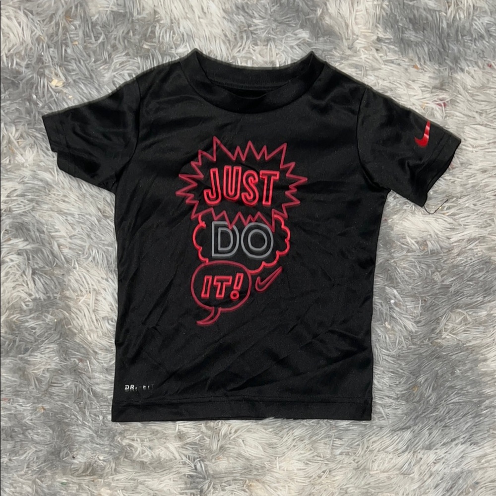 Nike Black and Red Short Sleeve Tee with Bold Graphic 3T